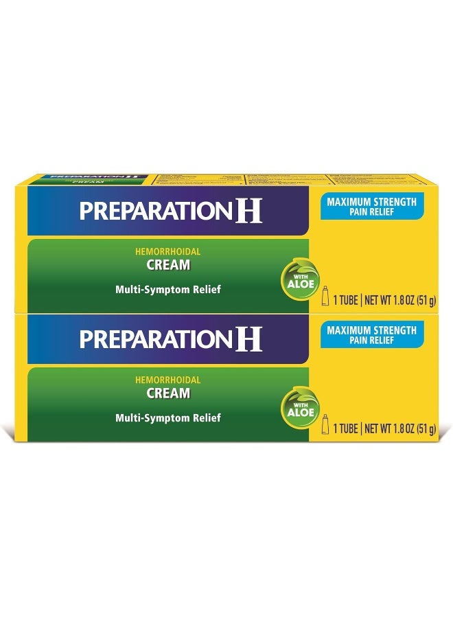 Preparation H Hemorrhoid Symptom Treatment Cream (2 x 1.8 Ounce Tube), Maximum Strength Multi-Symptom Pain Relief with Aloe - Image 1